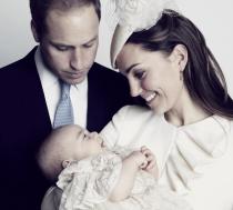 Prince William, Kate Middleton, and Prince George pose for the Christening photo.